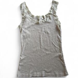 Sundance Womens Beige Lace Trim Ribbed Camisole Y2K Style Tank Top Size Small